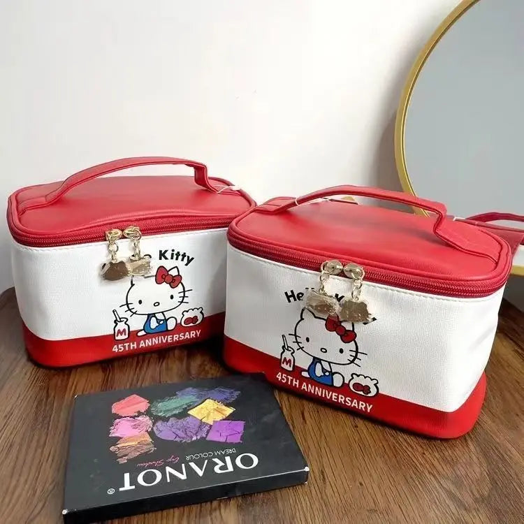 Sanrio Hello Kitty Bolsa de Cosméticos Anime Desenho Animado Arco Maquiagem Pincel Grande Capacidade Bolsas de Armazenamento Portátil Kawaii Bolsa À Prova D'Água