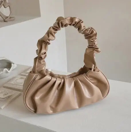 Moda Bolsas de Alça Plissadas para Mulheres, Bolsas de Ombro para Compras, Bolsas de Bolinho de Massa, Bolsas de Mão Femininas