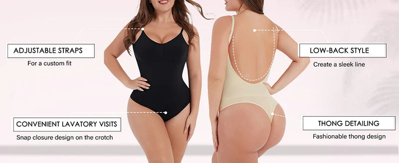 MISSMOLY Bodysuits femininos sem costas modelador tanga sem costura controle de barriga levantador de bumbum modelador de corpo espartilho emagrecimento camisola tops