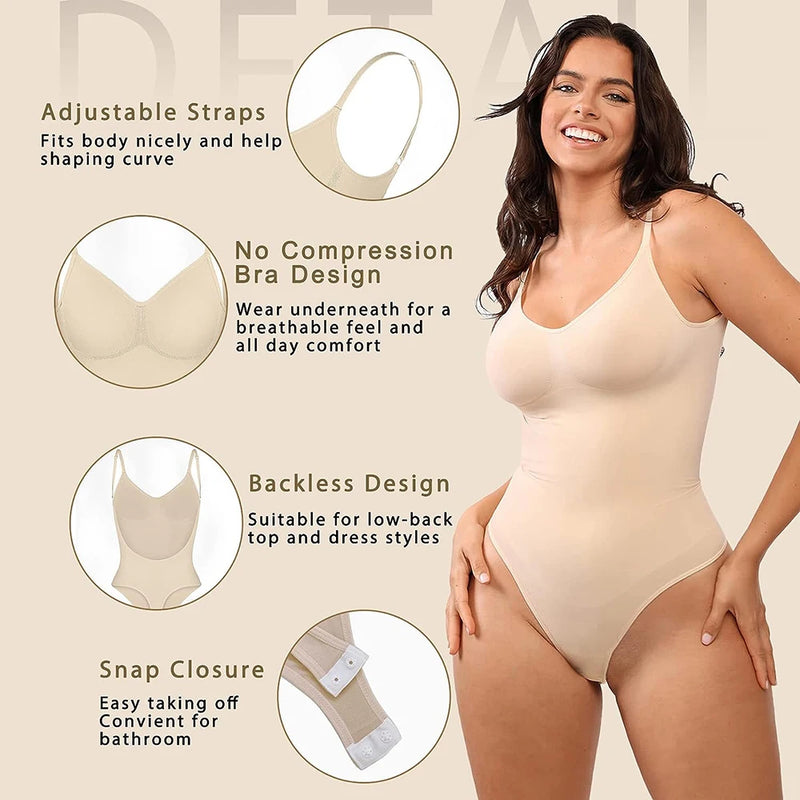 MISSMOLY Bodysuits femininos sem costas modelador tanga sem costura controle de barriga levantador de bumbum modelador de corpo espartilho emagrecimento camisola tops