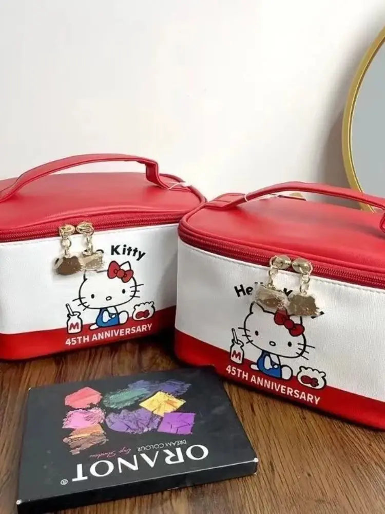 Sanrio Hello Kitty Bolsa de Cosméticos Anime Desenho Animado Arco Maquiagem Pincel Grande Capacidade Bolsas de Armazenamento Portátil Kawaii Bolsa À Prova D'Água