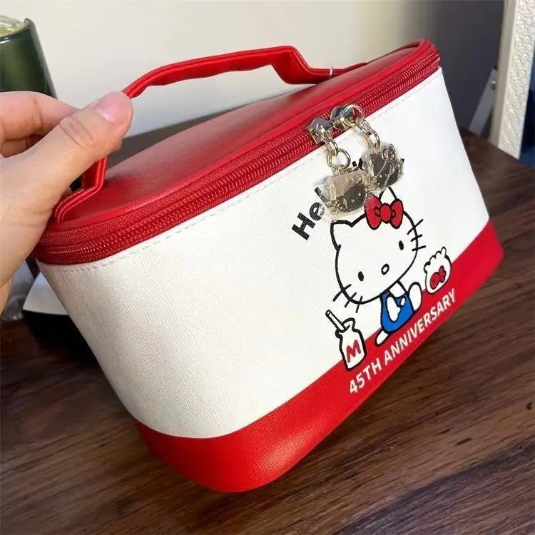 Sanrio Hello Kitty Bolsa de Cosméticos Anime Desenho Animado Arco Maquiagem Pincel Grande Capacidade Bolsas de Armazenamento Portátil Kawaii Bolsa À Prova D'Água