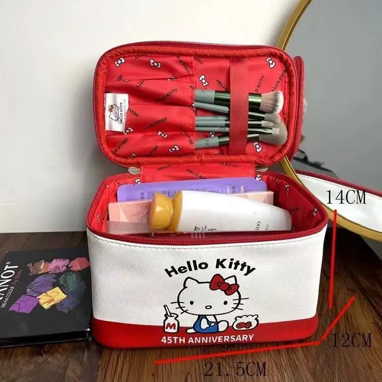 Sanrio Hello Kitty Bolsa de Cosméticos Anime Desenho Animado Arco Maquiagem Pincel Grande Capacidade Bolsas de Armazenamento Portátil Kawaii Bolsa À Prova D'Água