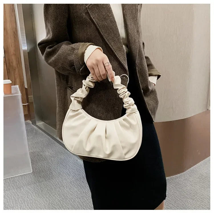 Moda Bolsas de Alça Plissadas para Mulheres, Bolsas de Ombro para Compras, Bolsas de Bolinho de Massa, Bolsas de Mão Femininas